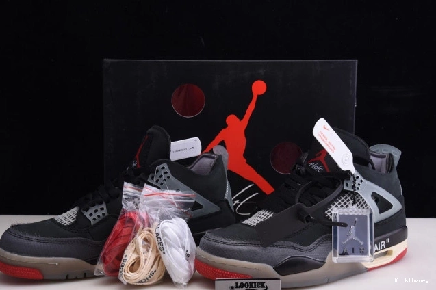 Kick Theory x Off Jordan Retro CV9388-001 White Air 4 Bred 0723